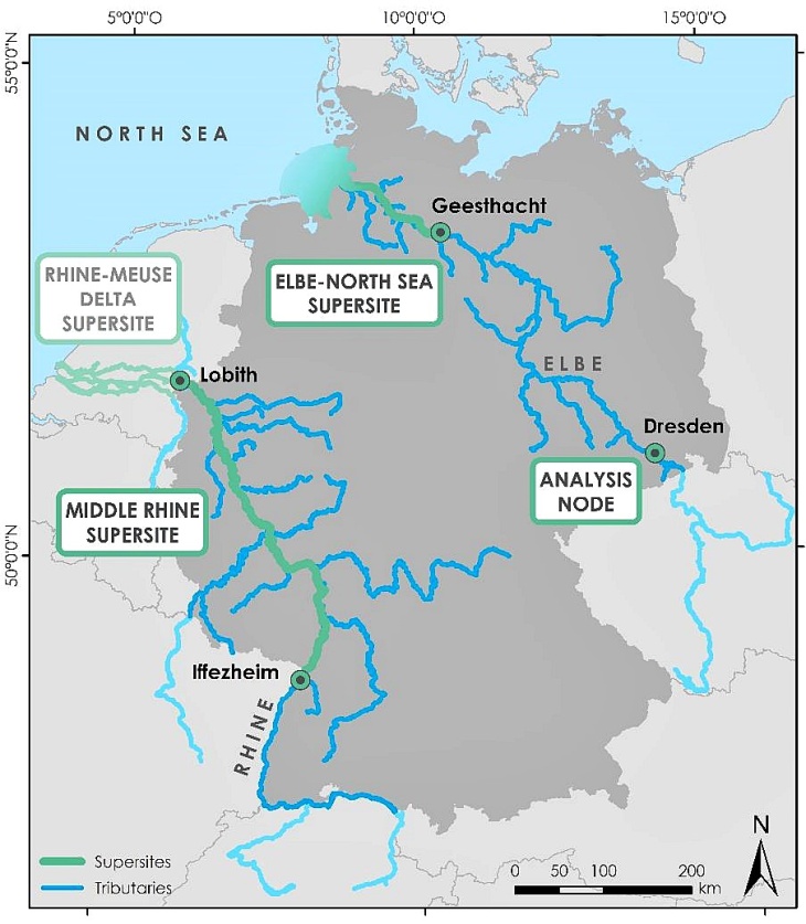 (Map: Federal Waterways Engineering and Research Institute, 2021; References: Federal Waterways and Shipping Administration - Digitale Bundeswasserstraßenkarte 1:1000000 (DBWK1000), 2019; Federal Ministry of Transport and Digital Infrastructure - Karte W170a, 2021) Map Components of DANUBIUS-RI
